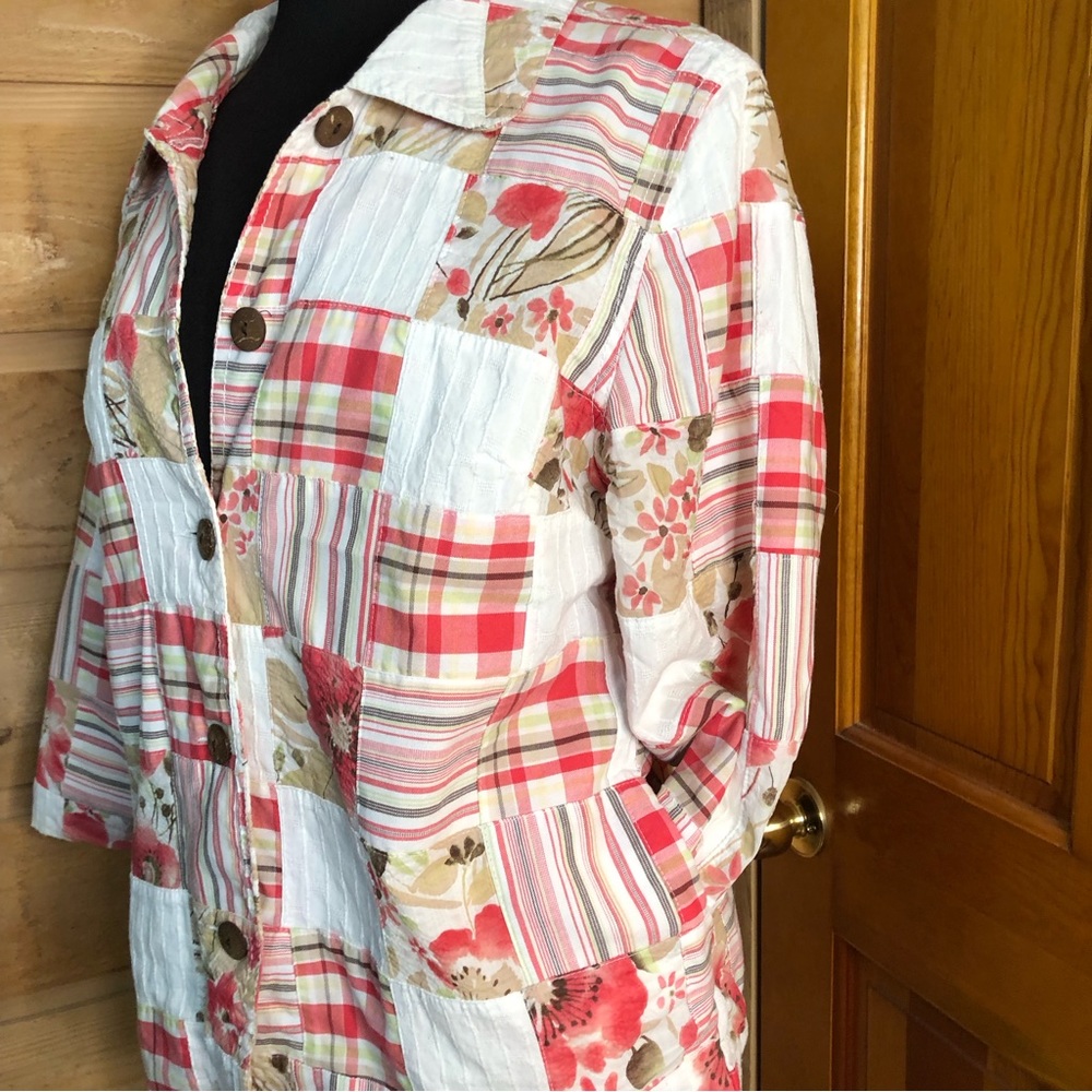 Quilted patchwork shacket w/ 3/4 length sleeves K… - image 14